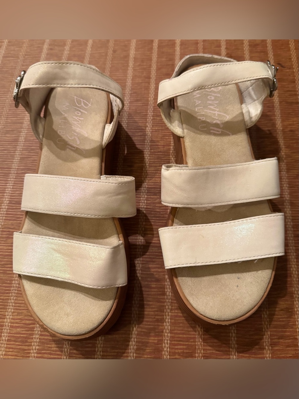 Blowfish White Cream Holographic Triple-Strap Sandals